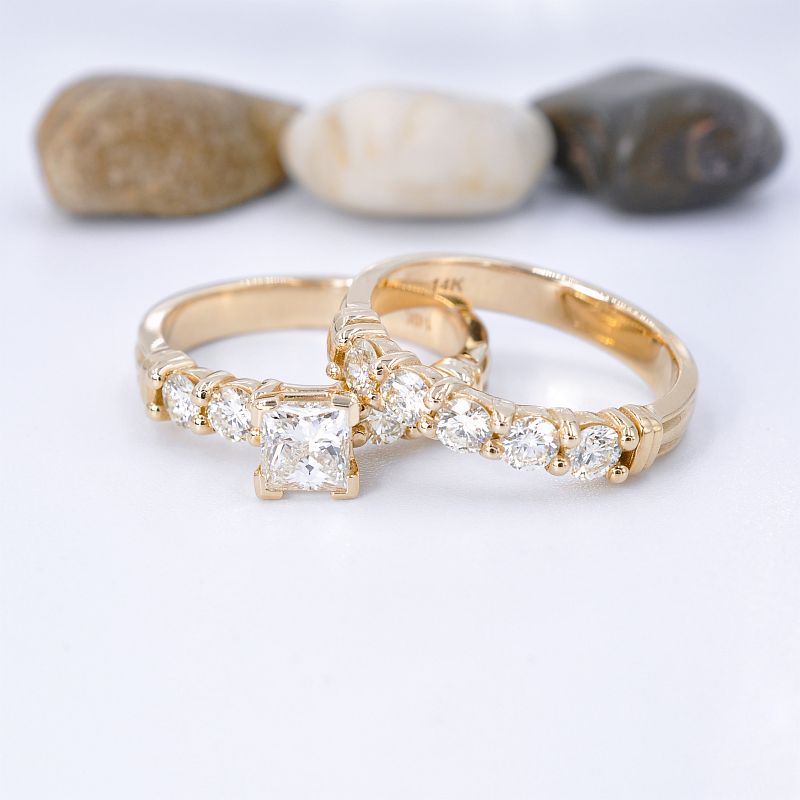 Bargain 2.00CT Princess and Round cut Diamond Bridal Set in 14KT Yellow Gold - Primestyle.com