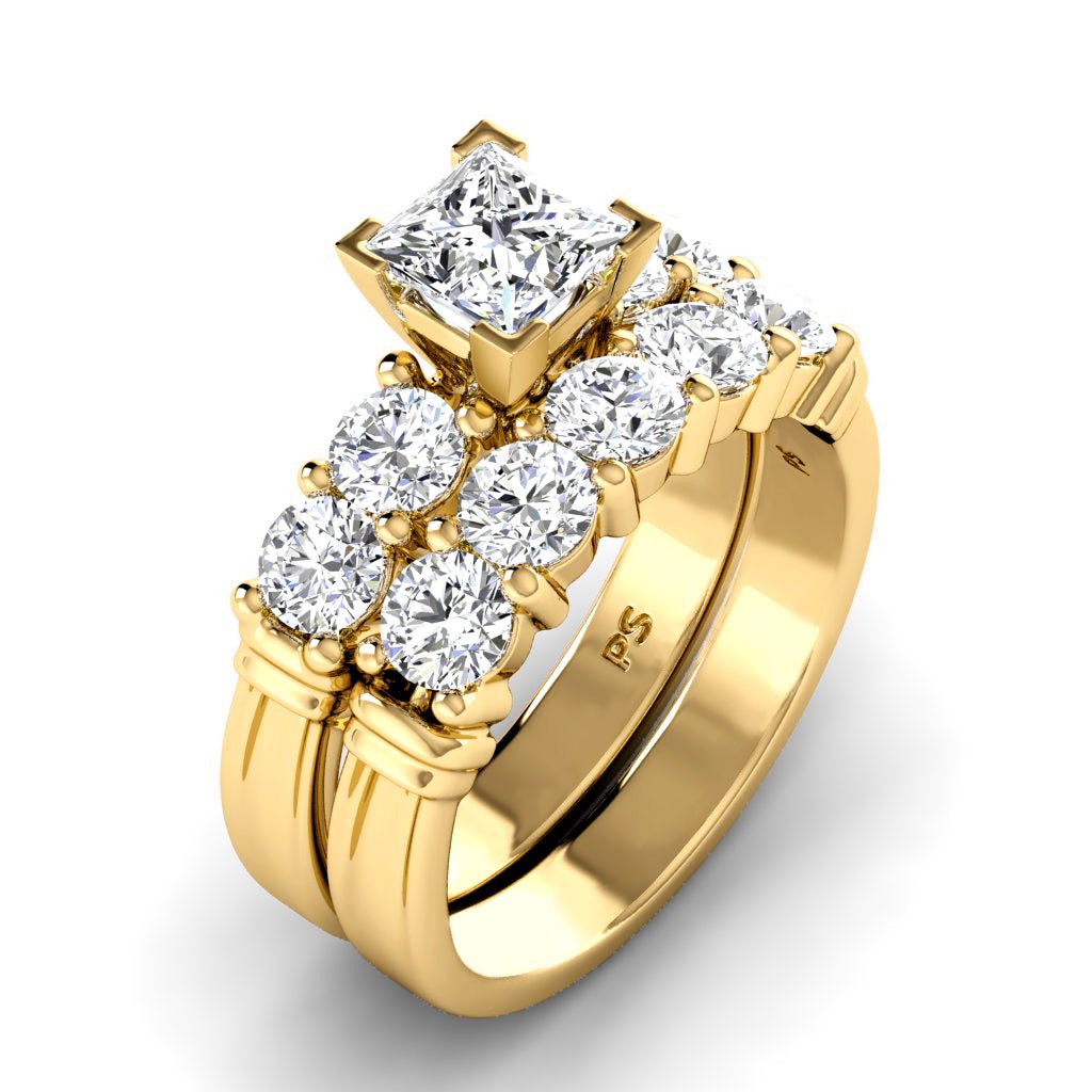 Bargain 2.00CT Princess and Round cut Diamond Bridal Set in 14KT Yellow Gold - Primestyle.com