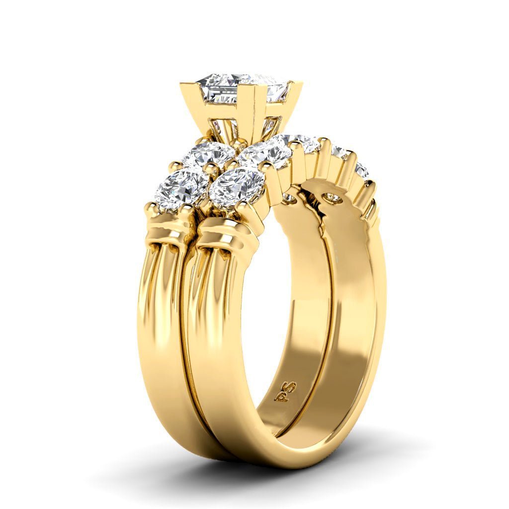 Bargain 2.00CT Princess and Round cut Diamond Bridal Set in 14KT Yellow Gold