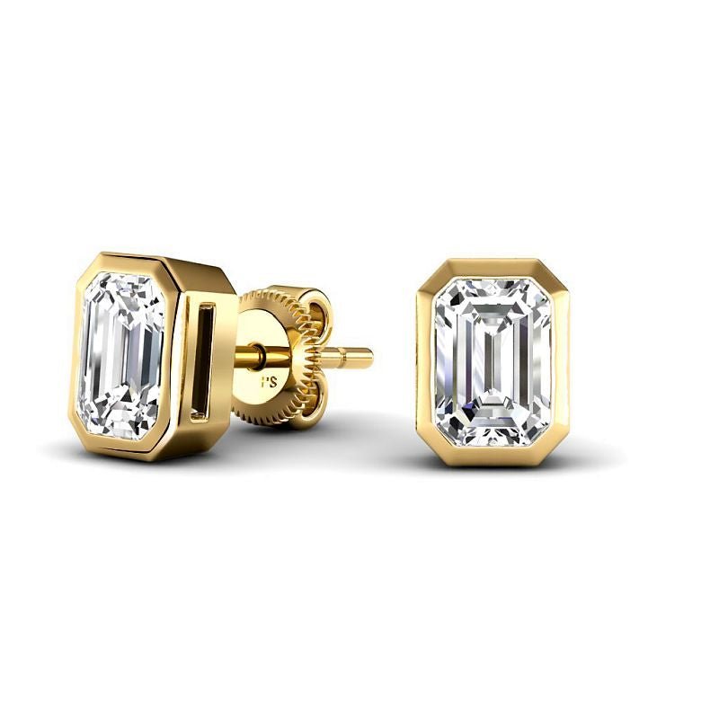 Bezel Set 0.60-5.00 CT Emerald Cut Lab Grown Diamonds - Stud Earrings - Primestyle.com