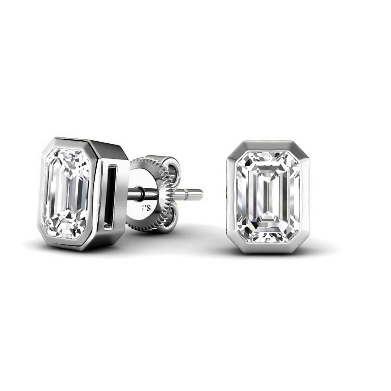 Bezel Set 0.60-5.00 CT Emerald Cut Lab Grown Diamonds - Stud Earrings - Primestyle.com