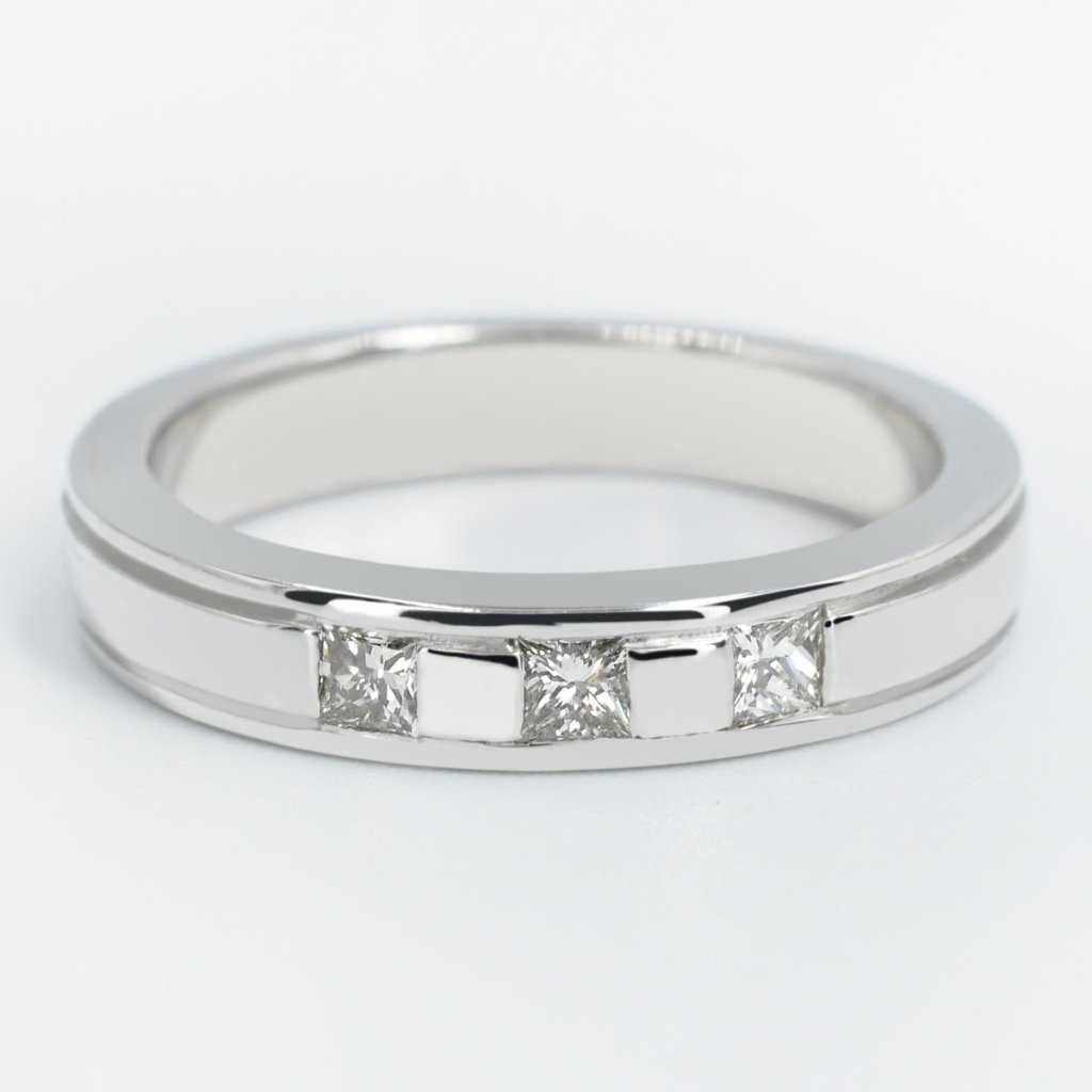 Blissful 0.40 CT Princess Cut Diamond Mens Wedding Band in 14KT White Gold - Primestyle.com
