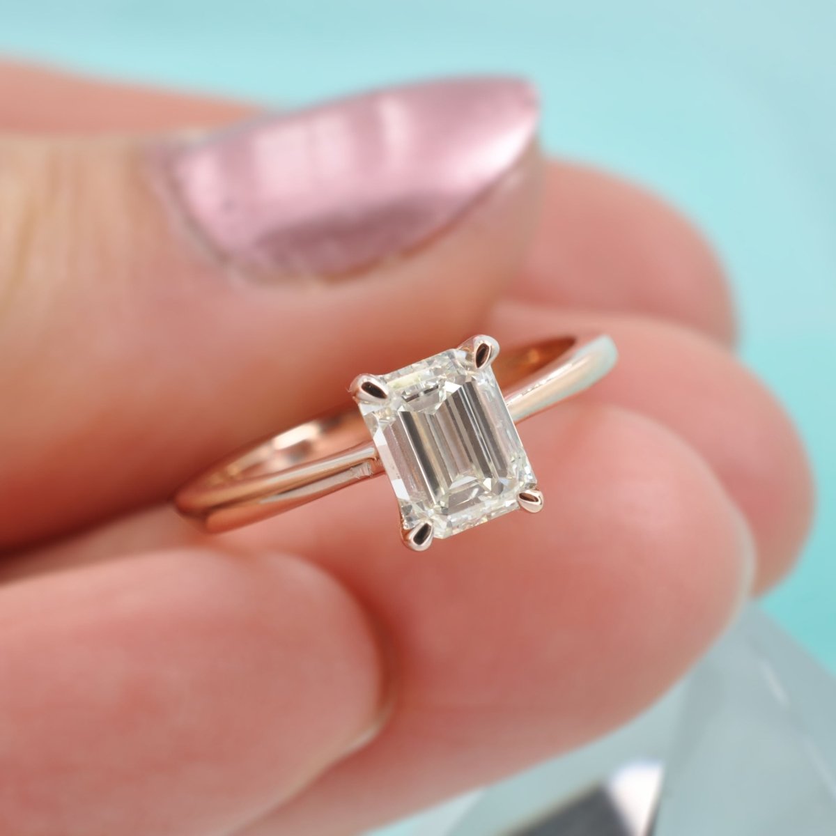 Breathtaking 1.52CT Emerald Cut Diamond Solitaire Ring in 14KT Rose Gold