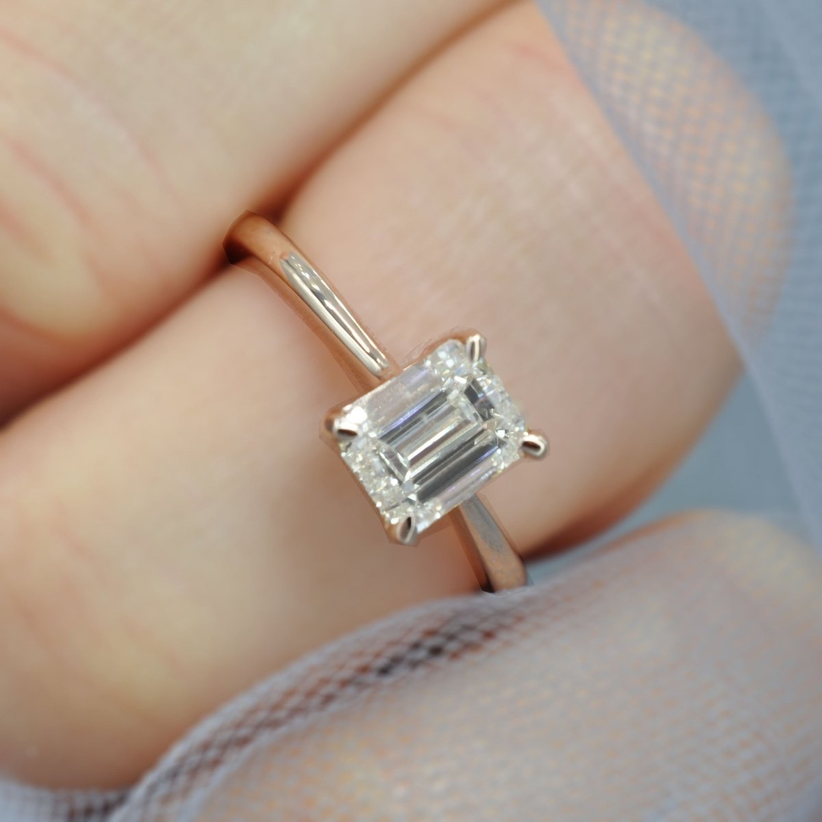 Breathtaking 1.52CT Emerald Cut Diamond Solitaire Ring in 14KT Rose Gold