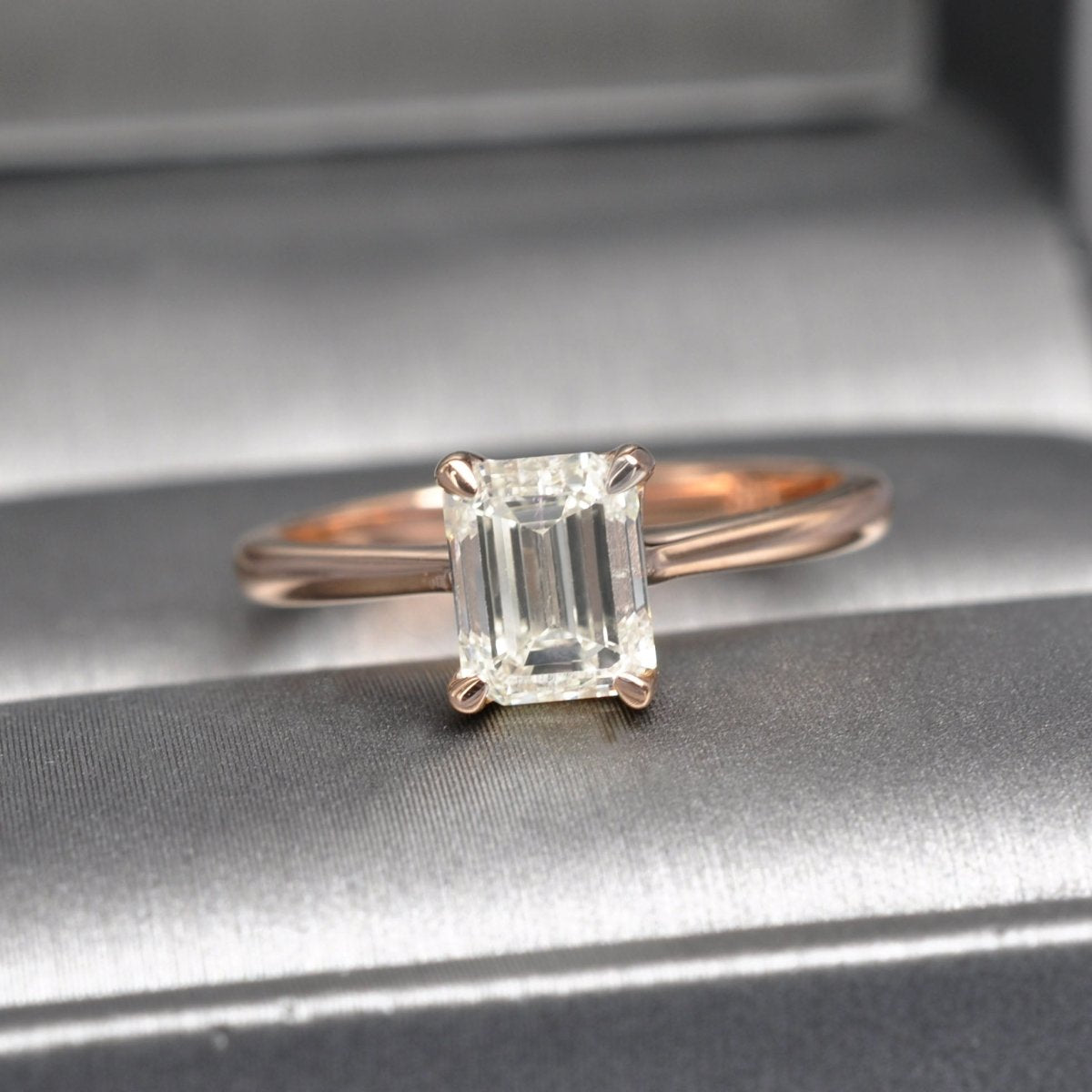 Breathtaking 1.52CT Emerald Cut Diamond Solitaire Ring in 14KT Rose Gold
