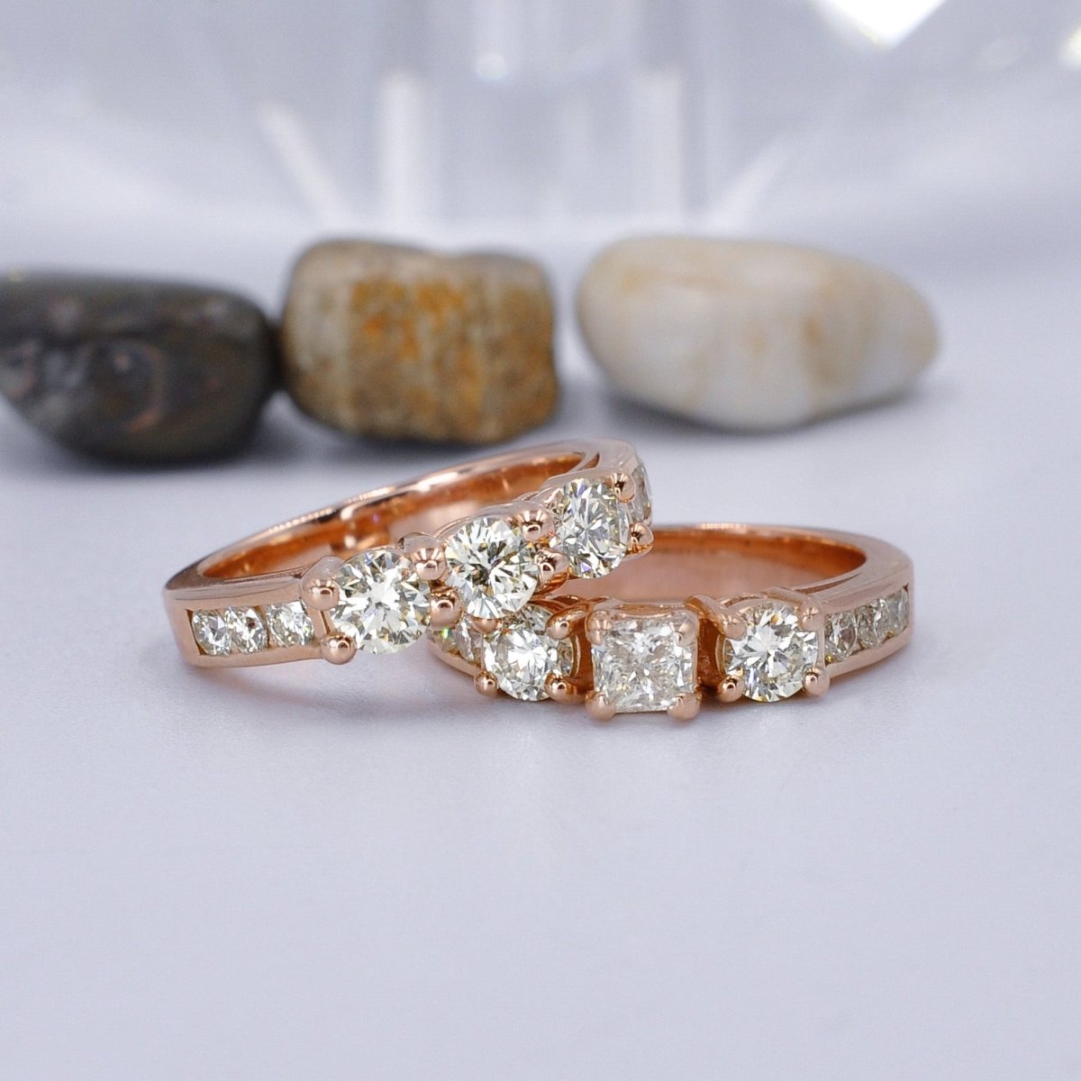 Breathtaking 2.15CT Princess and Round Cut Diamond Bridal Set in 14KT Rose Gold