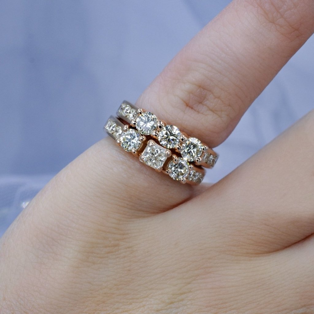 Breathtaking 2.15CT Princess and Round Cut Diamond Bridal Set in 14KT Rose Gold