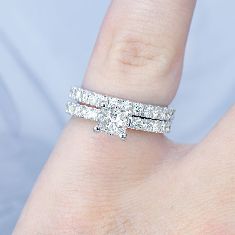 Brilliant 1.95CT Princess and Round cut Diamond Bridal Set in 14KT White Gold - Primestyle.com