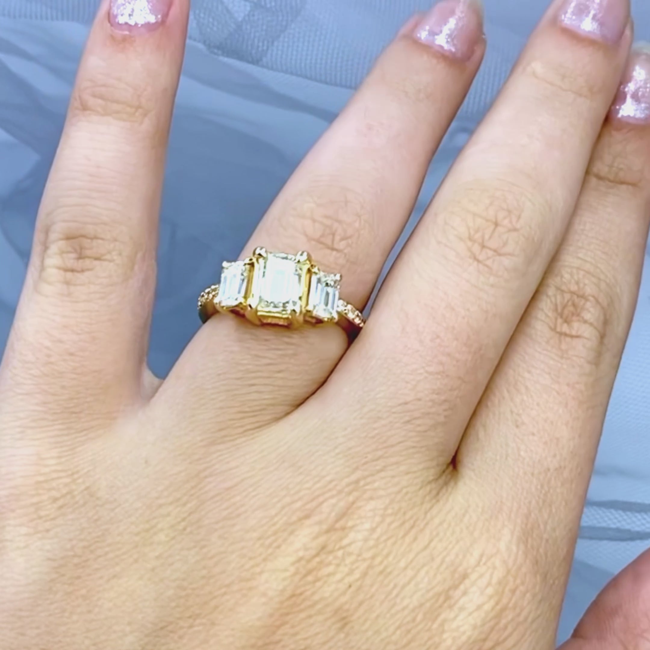 Rare 2.65 CT Emerald and Round Cut Diamond Engagement Ring in 14KT Yellow Gold