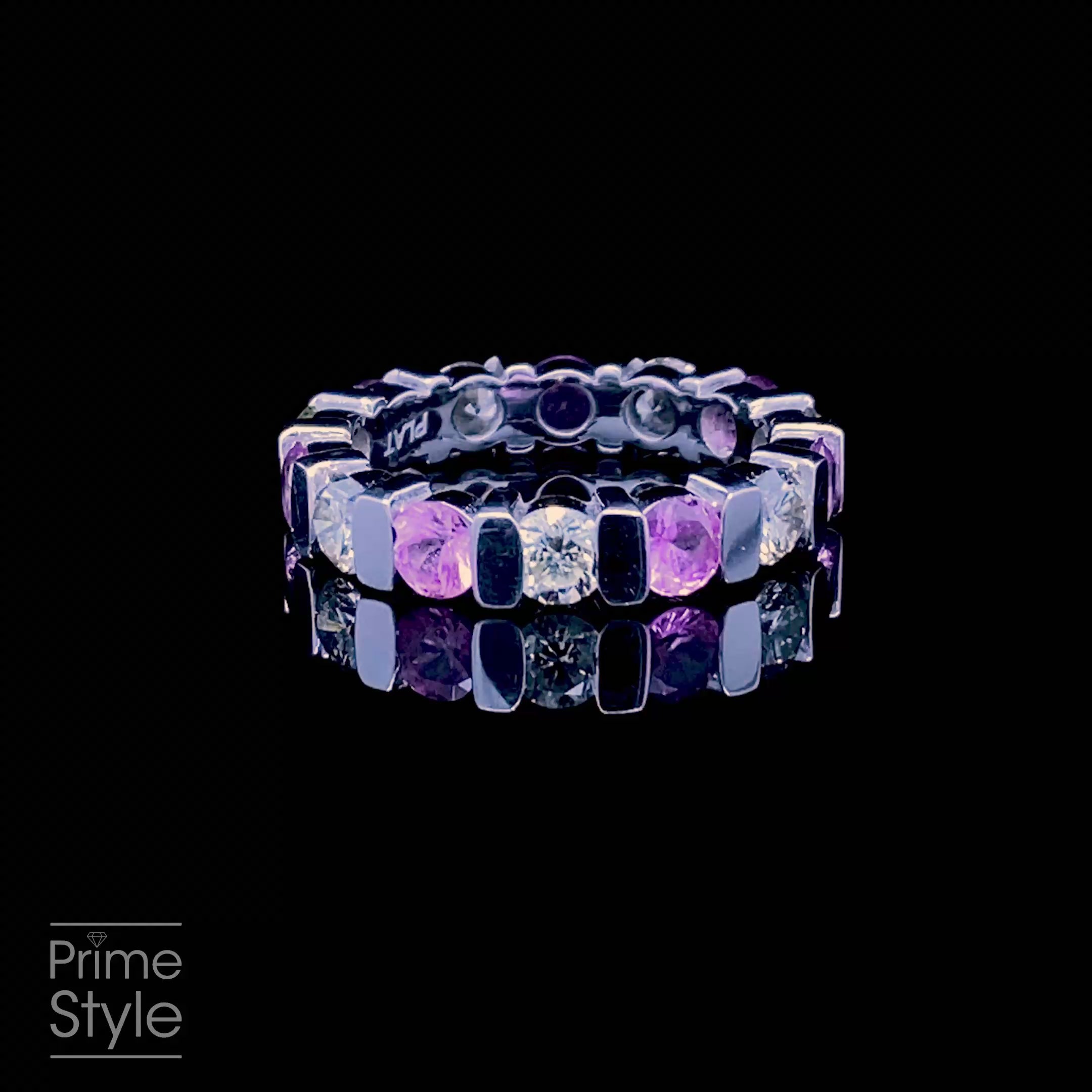 Radiant 3.20CT Round Cut Diamond and Pink Sapphire Eternity Ring in Platinum
