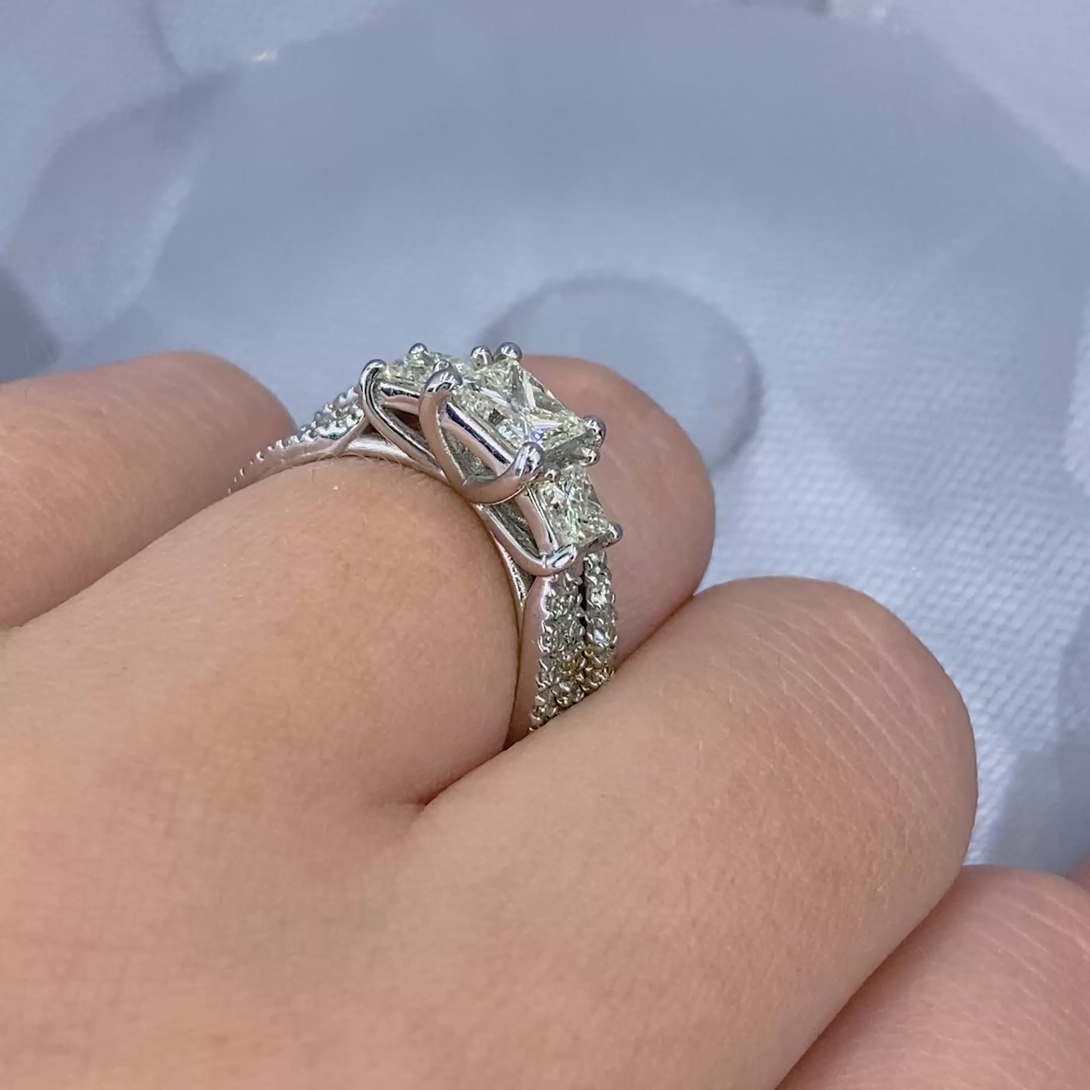 Certified 2.30 CT Round and Princess Cut Diamond Bridal Set in Platinum