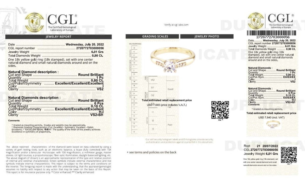 Certified 0.90CT Round Cut Diamond Engagement Ring in 18KT Yellow Gold - Primestyle.com