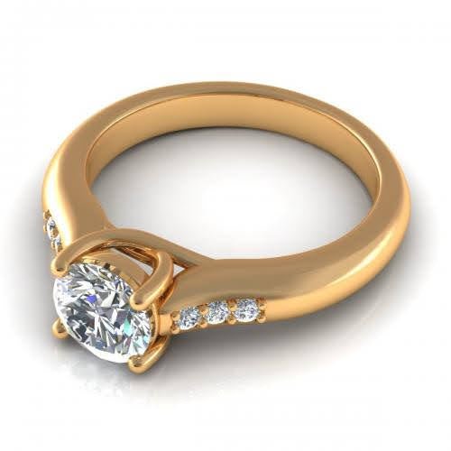 Certified 0.90CT Round Cut Diamond Engagement Ring in 18KT Yellow Gold - Primestyle.com