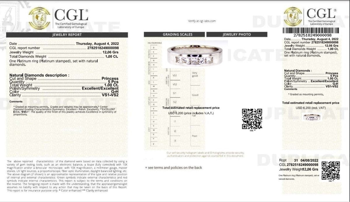 Certified 1.00CT Princess Cut Diamond Mens Wedding Ring in Platinum - Primestyle.com