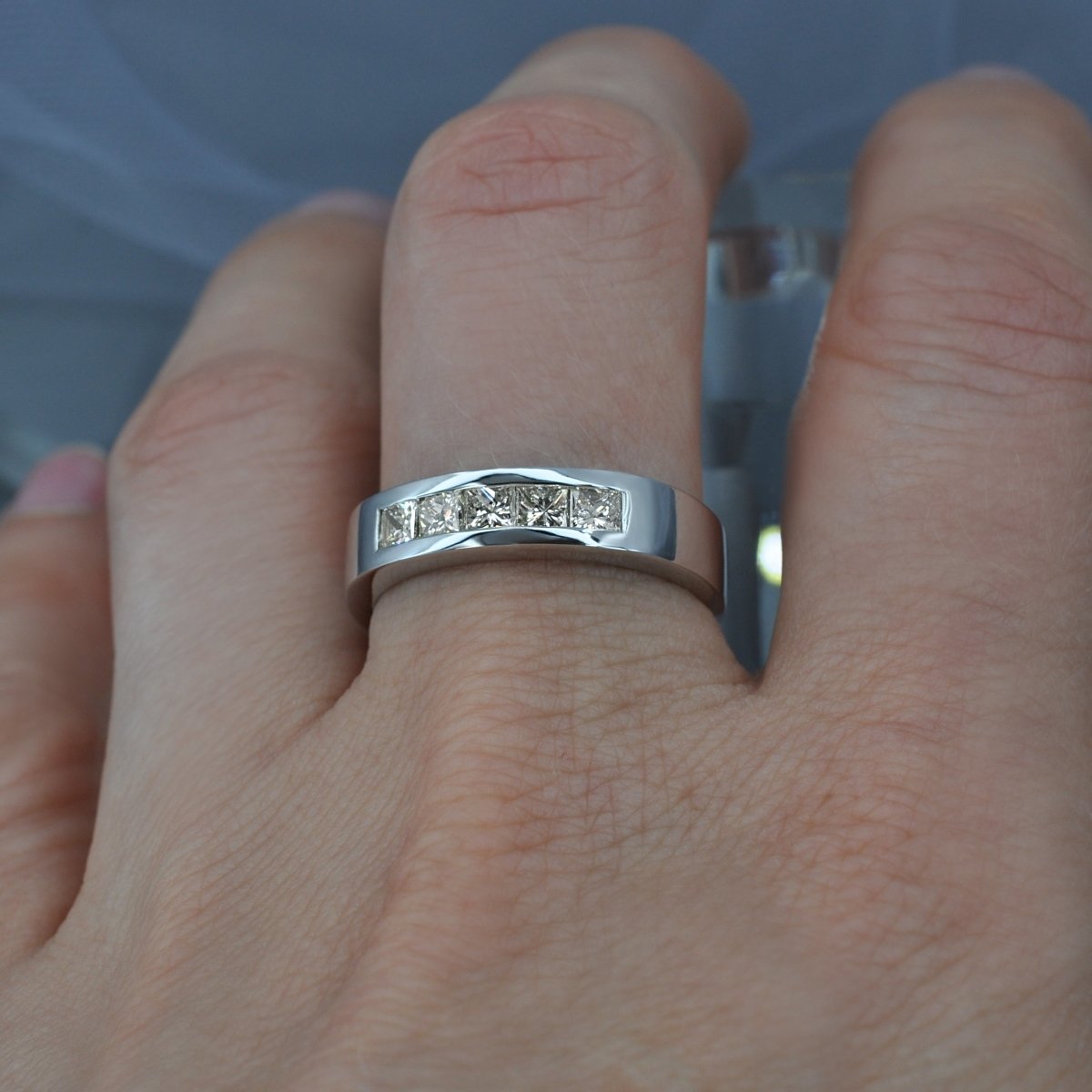 Certified 1.00CT Princess Cut Diamond Mens Wedding Ring in Platinum - Primestyle.com