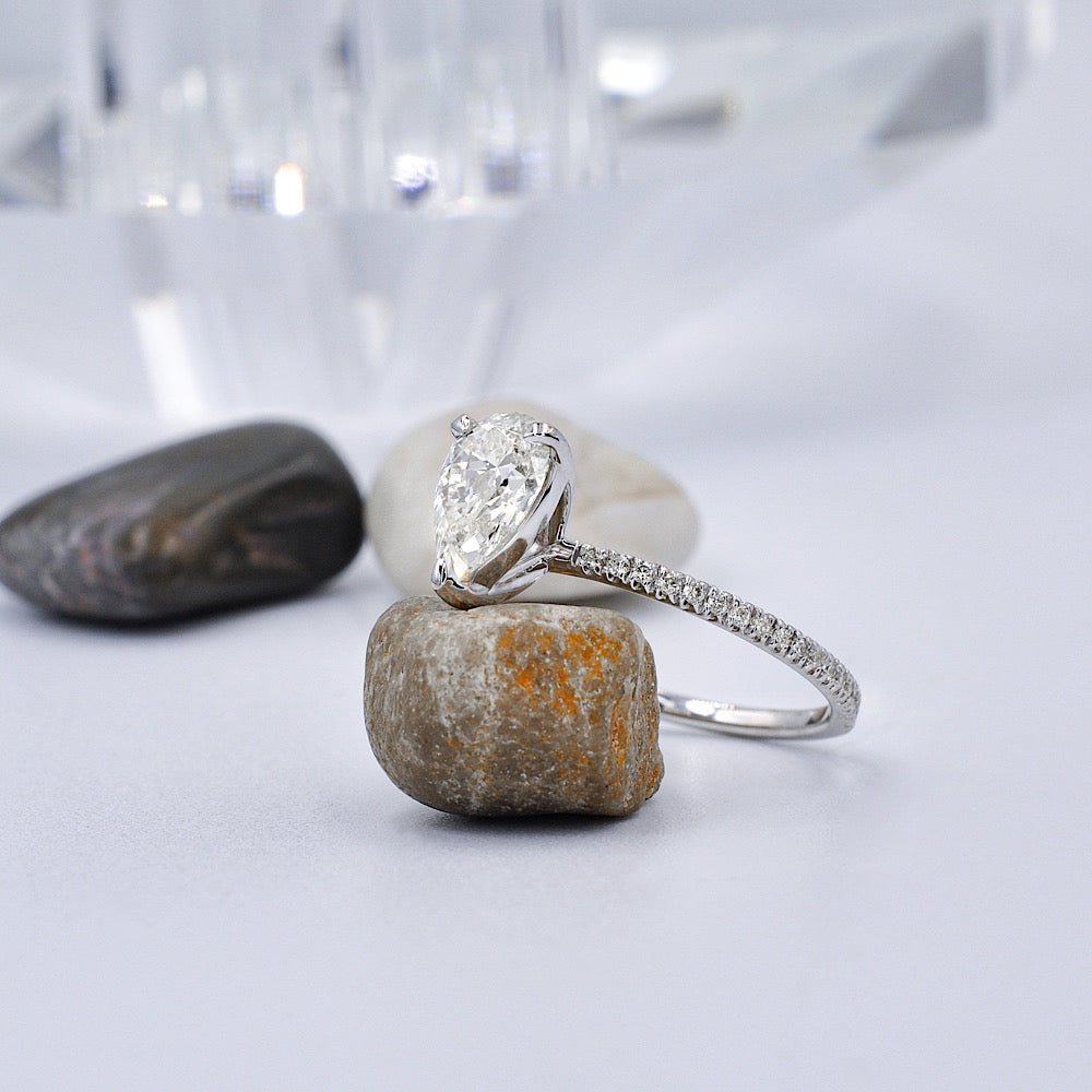 Certified 1.20CT Pear and Round Cut Diamond Engagement Ring in 14KT White Gold - Primestyle.com