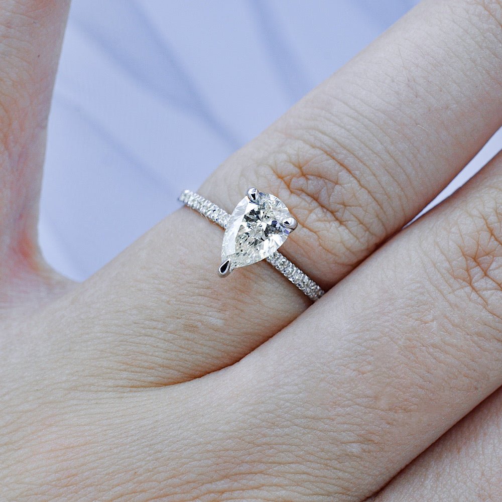 Certified 1.20CT Pear and Round Cut Diamond Engagement Ring in 14KT White Gold - Primestyle.com