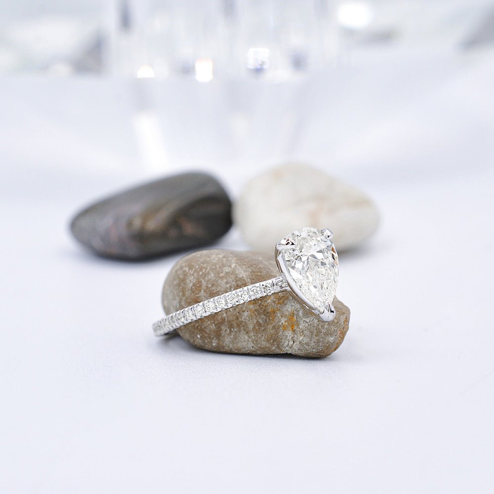 Certified 1.20CT Pear and Round Cut Diamond Engagement Ring in 14KT White Gold - Primestyle.com