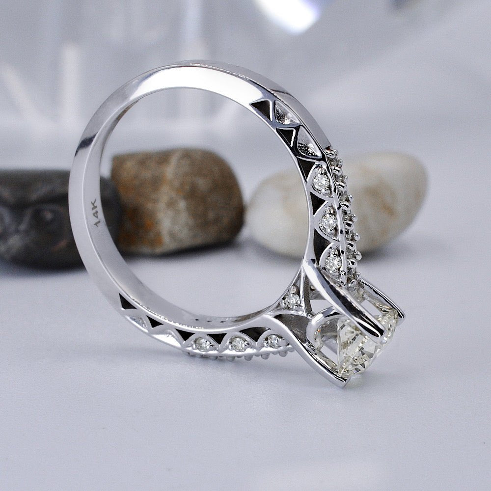 Certified 1.25CT Round Cut Diamond Engagement Ring in 14KT White Gold - Primestyle.com