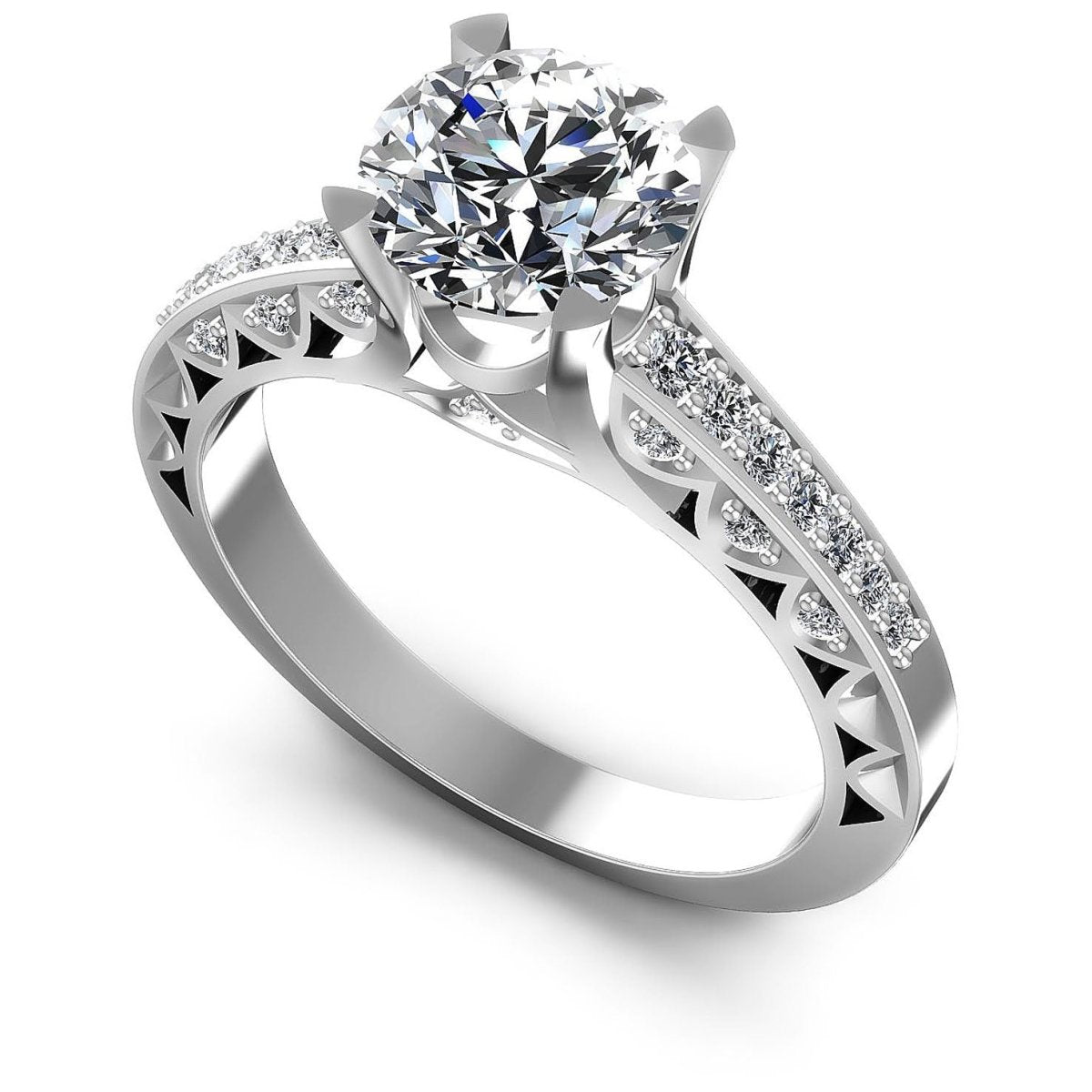 Certified 1.25CT Round Cut Diamond Engagement Ring in 14KT White Gold - Primestyle.com