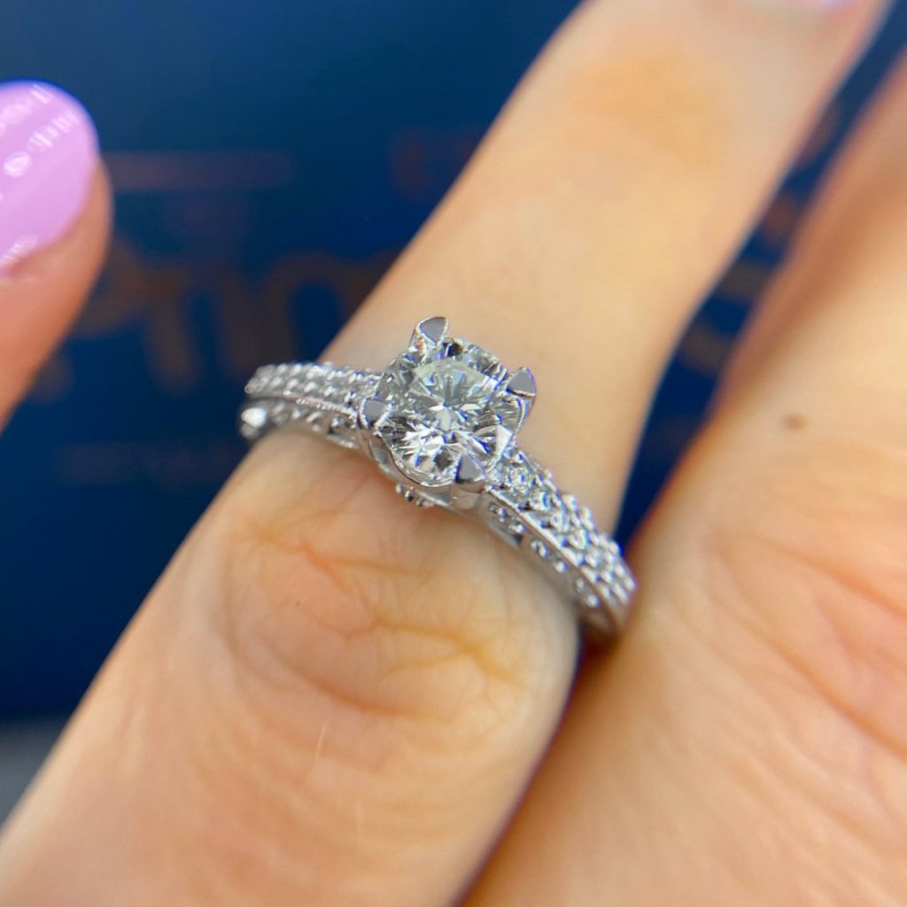 Certified 1.25CT Round Cut Diamond Engagement Ring in 14KT White Gold