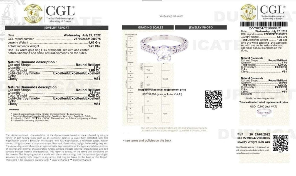 Certified 1.25CT Round Cut Diamond Engagement Ring in 14KT White Gold - Primestyle.com