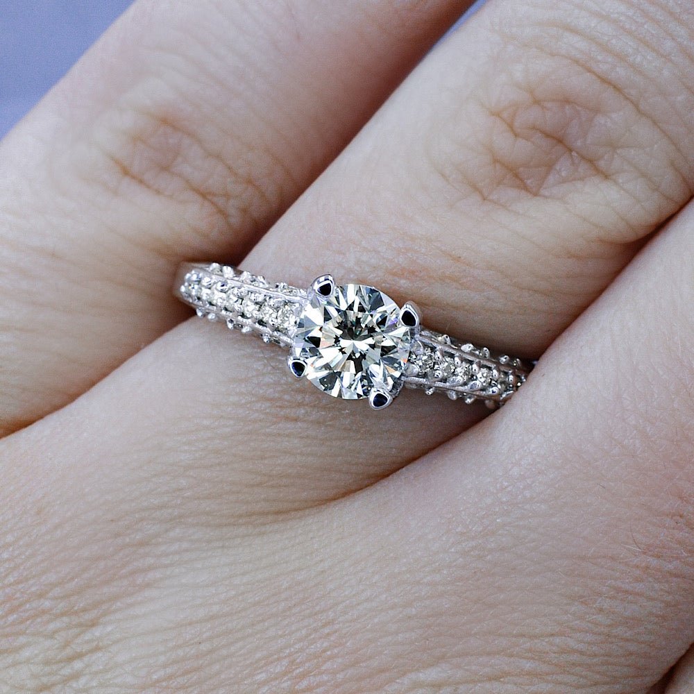 Certified 1.25CT Round Cut Diamond Engagement Ring in 14KT White Gold - Primestyle.com