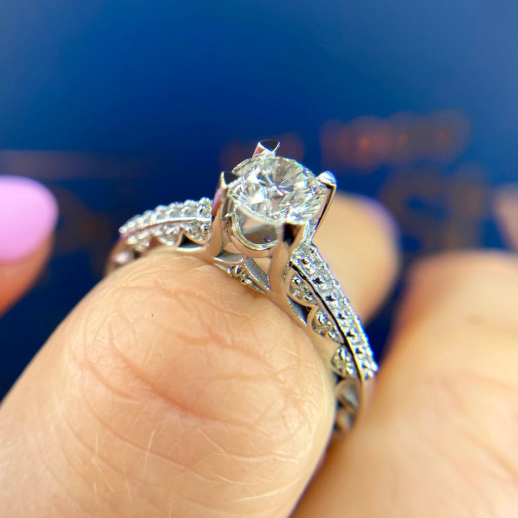 Certified 1.25CT Round Cut Diamond Engagement Ring in 14KT White Gold - Primestyle.com