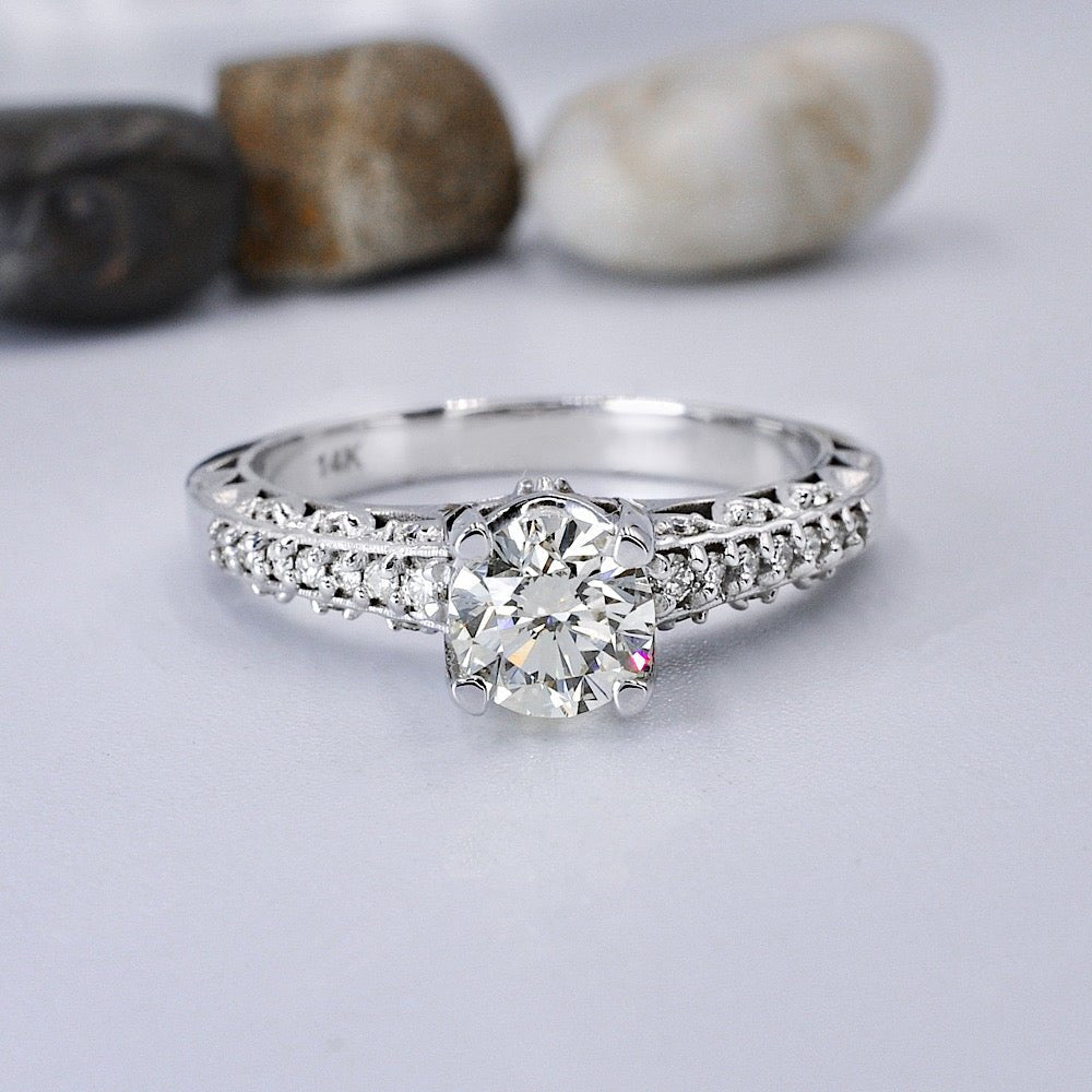 Certified 1.25CT Round Cut Diamond Engagement Ring in 14KT White Gold