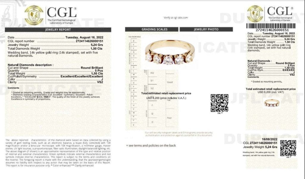 Certified 1.50 CT Round Cut Diamond Wedding Band in 14 KT Yellow Gold - Primestyle.com