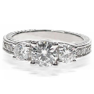 Certified 1.55 CT Round Cut Diamond Three Stone Ring in 14 KT White Gold