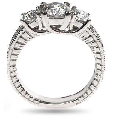 Certified 1.55 CT Round Cut Diamond Three Stone Ring in 14 KT White Gold