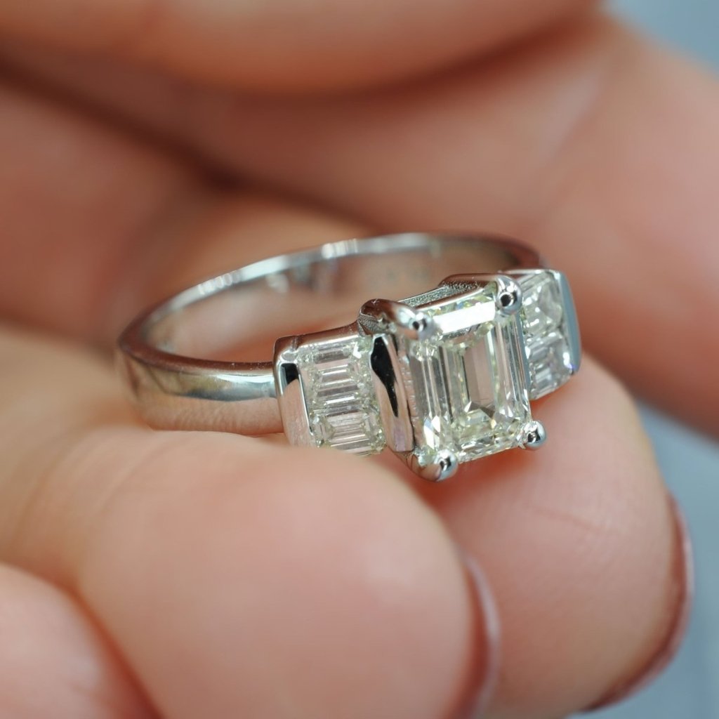 Certified 1.60CT Emerald Cut Diamond Engagement Ring in Platinum