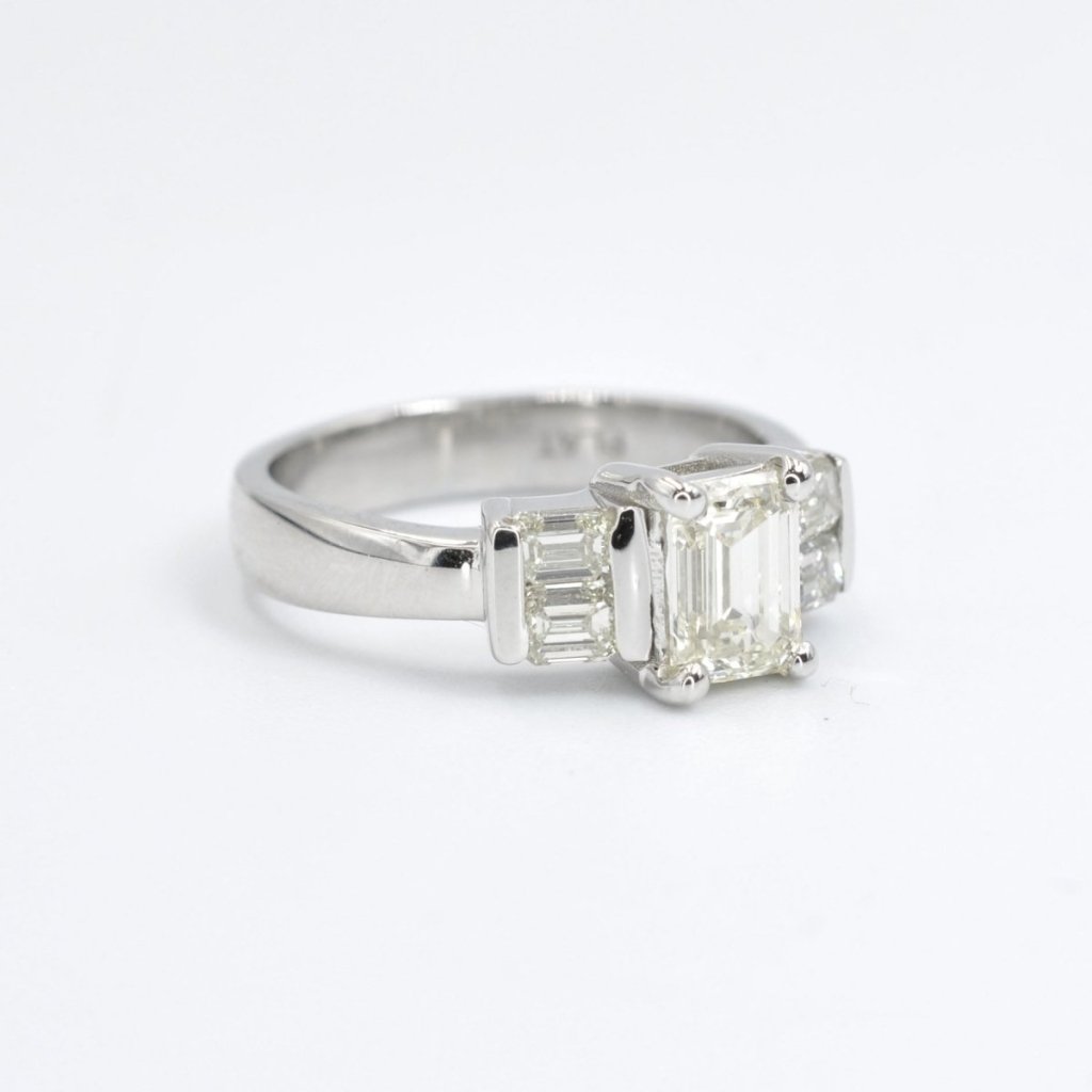 Certified 1.60CT Emerald Cut Diamond Engagement Ring in Platinum - Primestyle.com