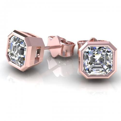 Certified 2.00CT Asscher Cut Diamond Earrings in 14KT Rose Gold