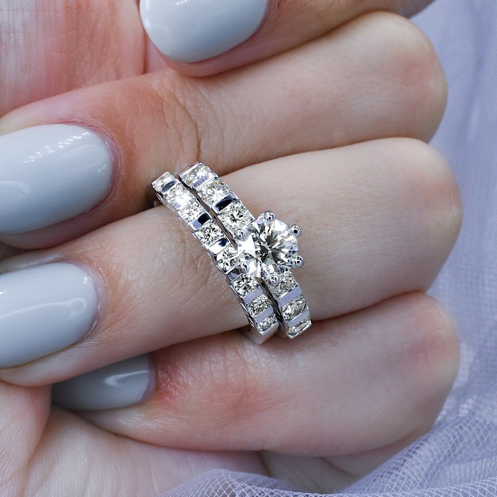 Certified 2.10 CT Round Cut Diamond Bridal Set in 14KT White Gold - Bridal Set