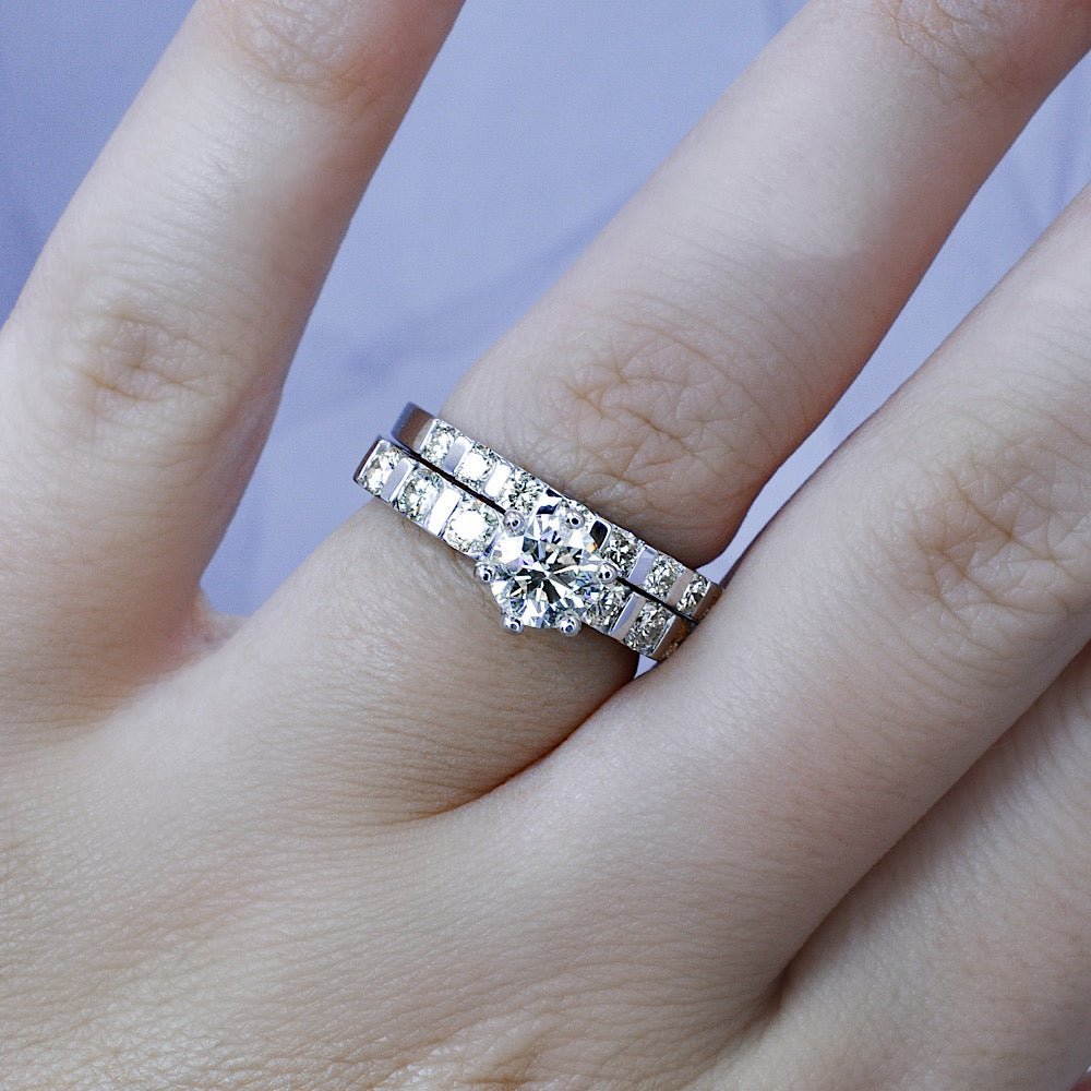 Certified 2.10 CT Round Cut Diamond Bridal Set in 14KT White Gold - Bridal Set - Primestyle.com