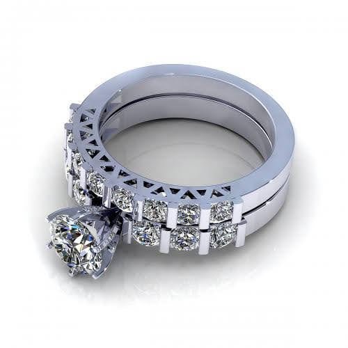 Certified 2.10 CT Round Cut Diamond Bridal Set in 14KT White Gold - Bridal Set - Primestyle.com