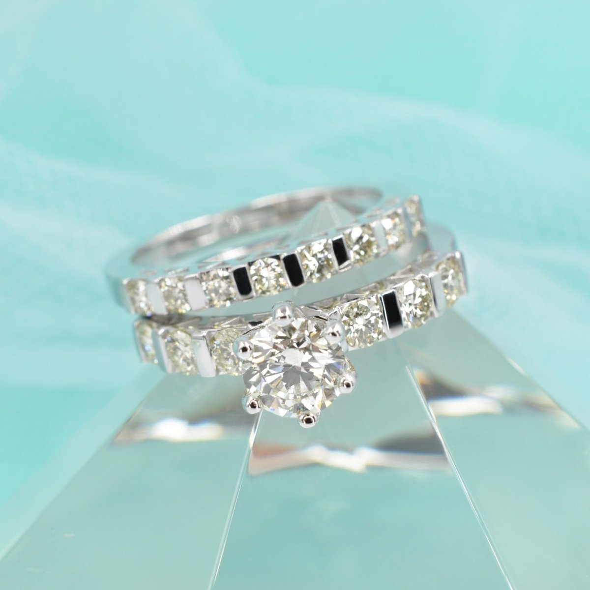 Certified 2.10 CT Round Cut Diamond Bridal Set in 14KT White Gold - Primestyle.com