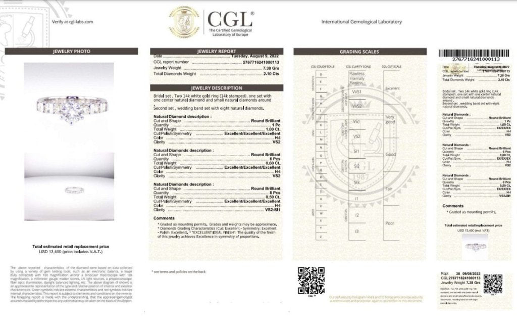 Certified 2.10 CT Round Cut Diamond Bridal Set in 14KT White Gold - Bridal Set