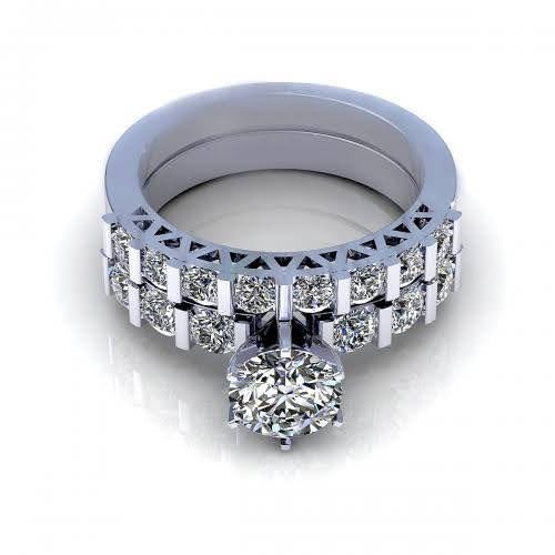 Certified 2.10 CT Round Cut Diamond Bridal Set in 14KT White Gold - Bridal Set - Primestyle.com