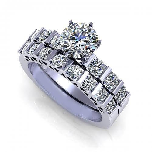 Certified 2.10 CT Round Cut Diamond Bridal Set in 14KT White Gold - Bridal Set - Primestyle.com
