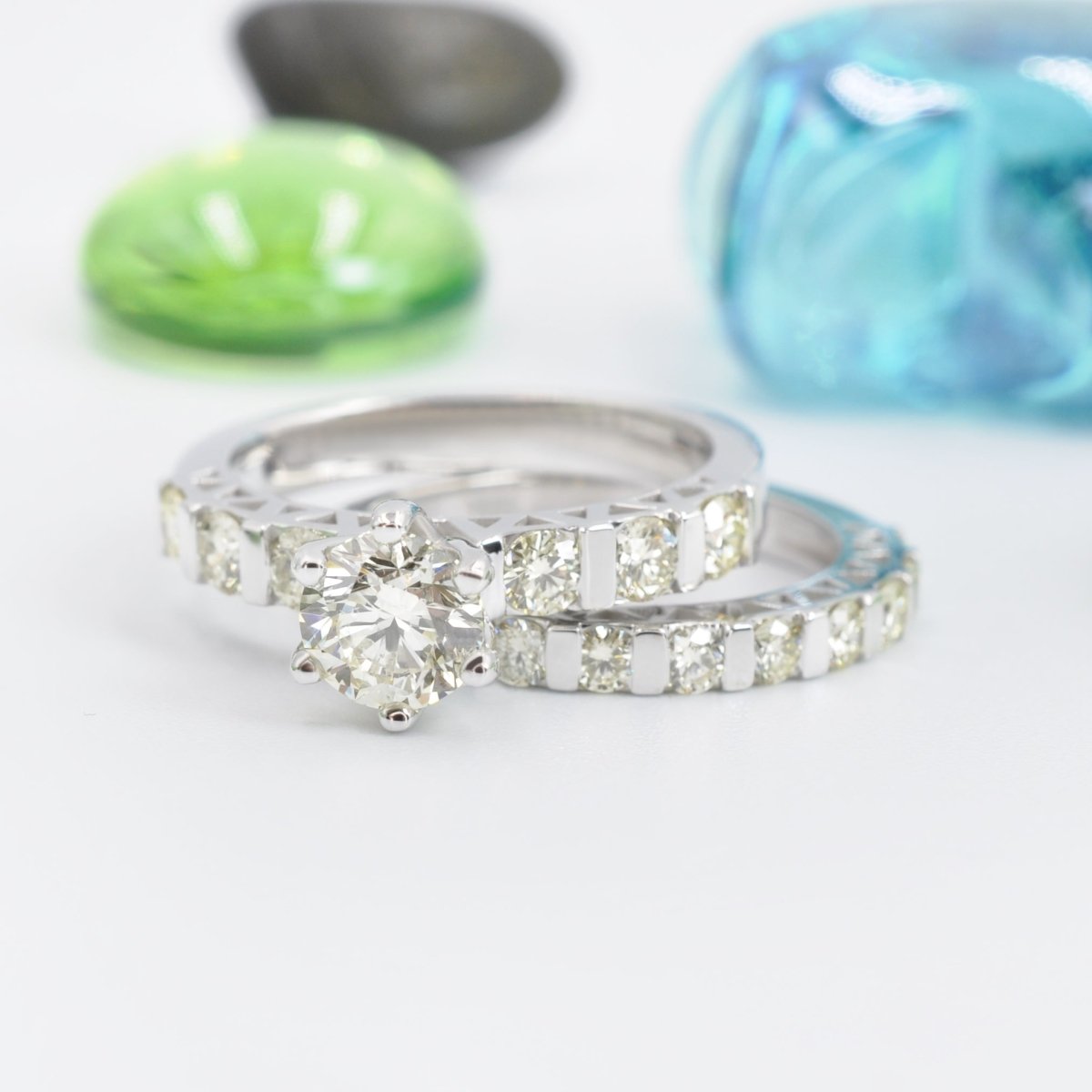 Certified 2.10 CT Round Cut Diamond Bridal Set in 14KT White Gold - Bridal Set