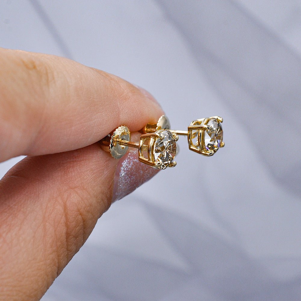Certified 2.20CT Round Cut Diamond Stud Earrings in 14KT Yellow Gold - Primestyle.com