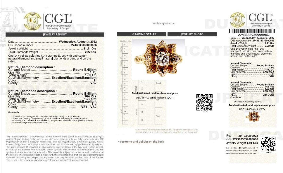 Certified 2.22 CT Round Cut Diamond Engagement Ring in 14 KT Yellow Gold