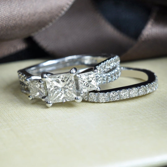 Certified 2.30 CT Round and Princess Cut Diamond Bridal Set in Platinum
