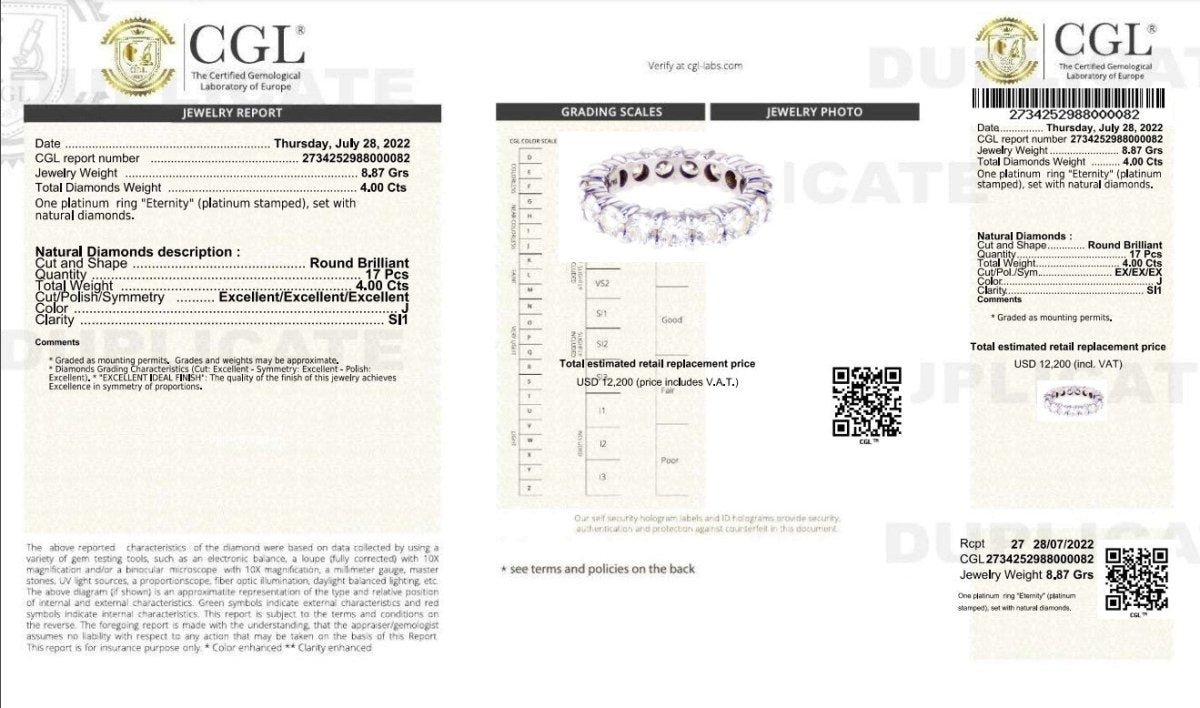 Certified 4.00 CT Round Cut Diamond Eternity Ring in Platinum