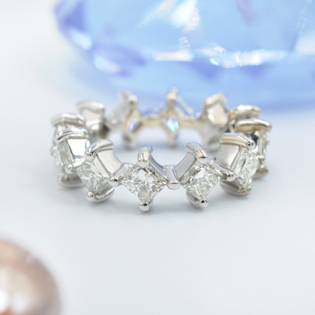 Certified 4.20 CT Princess Cut Diamond Eternity Ring in 18 KT White Gold