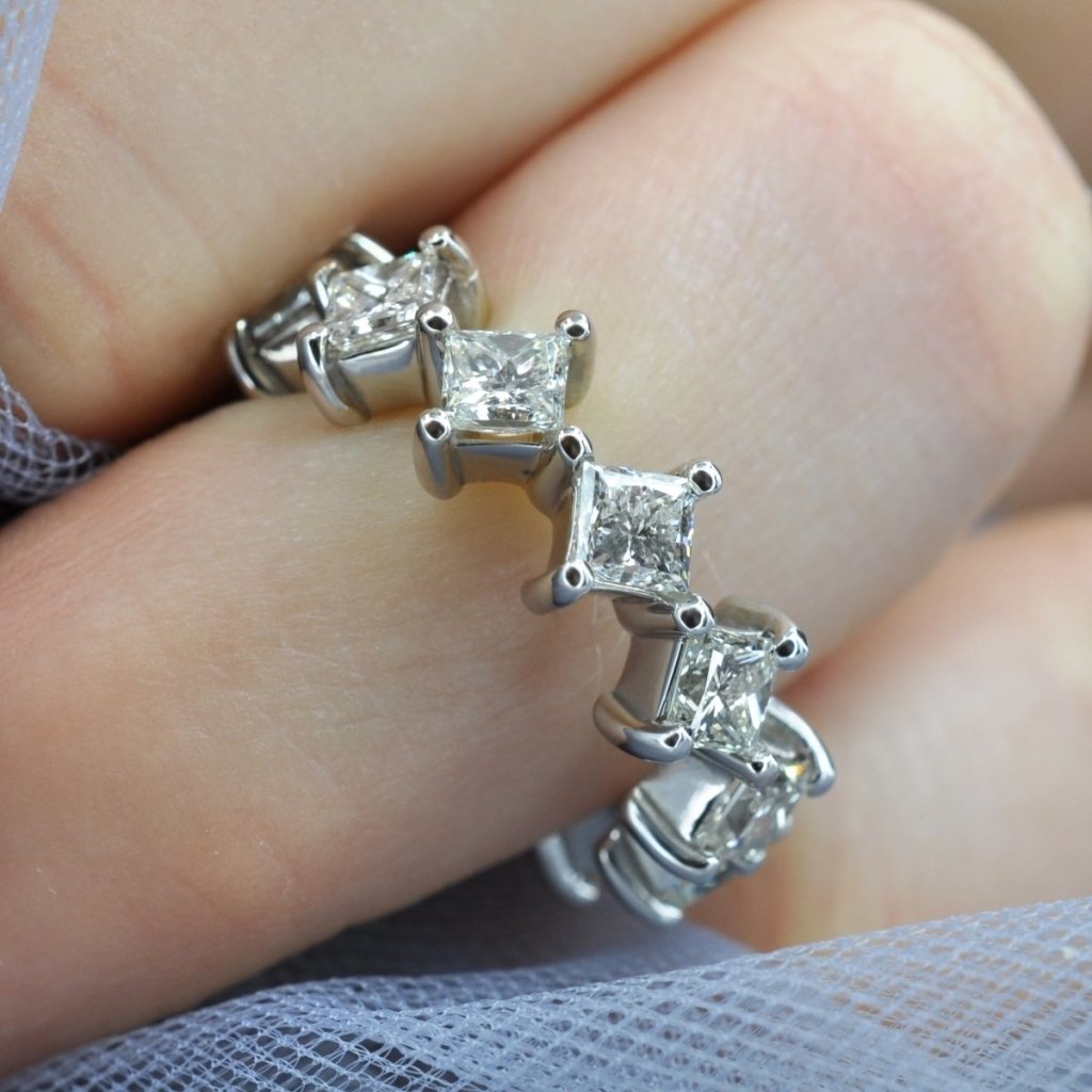 Certified 4.20 CT Princess Cut Diamond Eternity Ring in 18 KT White Gold