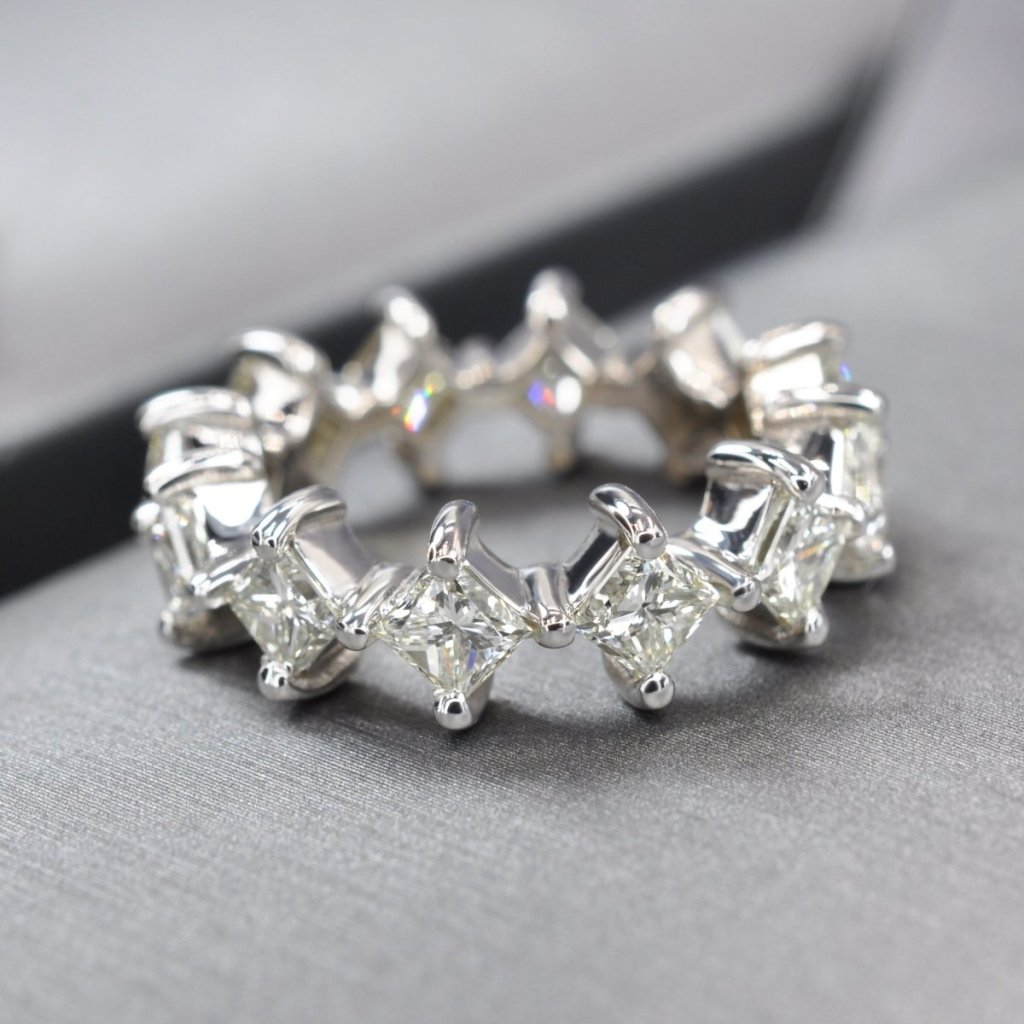 Certified 4.20 CT Princess Cut Diamond Eternity Ring in 18 KT White Gold